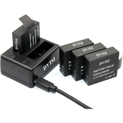 4pcs SJ4000 SJCAM Rechargeable Batteries with USB Dual Charger for SJCAM SJ4000 WiFi SJ5000 SJ5000 plus SJ6000 SJ7000 SJ8000