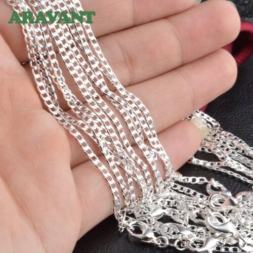 925 Silver 2MM Curb Link Chain Necklace For Men Women Fashion Jewelry