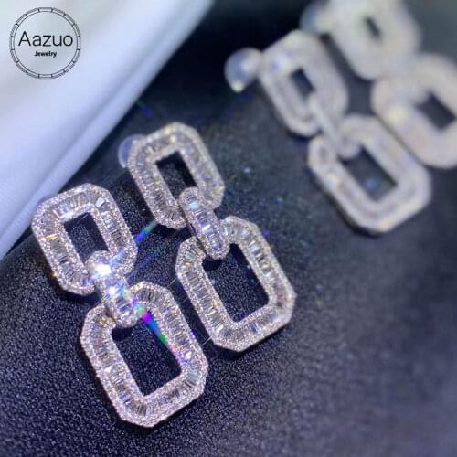 Aazuo 18K Pure White Gold Fashion Jewelry Real Diamond IJ SI 1.0ct Fairy Stud Earring Big SquareareGrand banquet Party Hot Sell