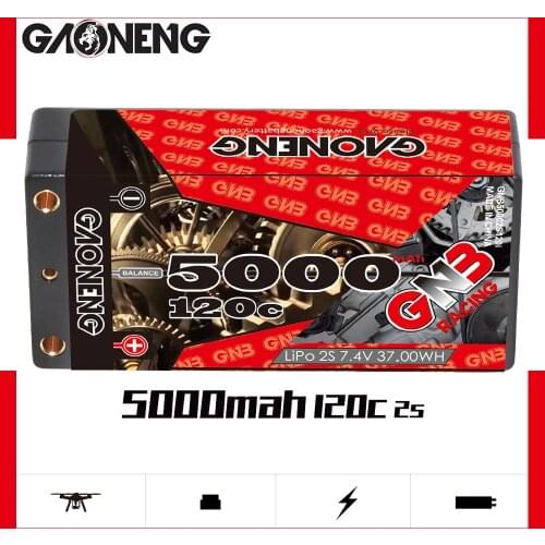 Gaoneng GNB 5000mAh 2S 7.4V 120C/240C Hardcase SHORTY LiPo Battery 4.0mm T XT60 Plug for 1/10 RC Racing Car B5M 22 RB6 22T SCT
