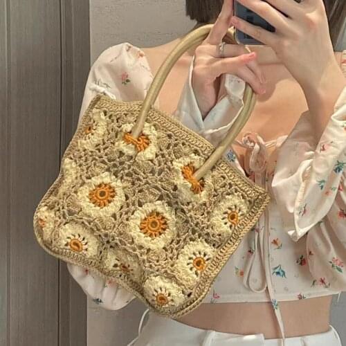 Brands Flower Rope Woven Women Handbag Fashion String Knitting Summer Travel Beach Bag Shoulder Bags for Women 2021 Female Tote
