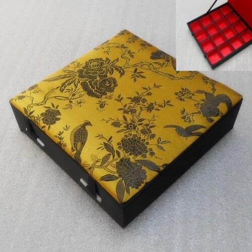 16 Grid Slot Wood Multiple Ring Earrings Storage Box High quality Silk Brocade Crafts Pendant Jewelry Display Case 1pcs