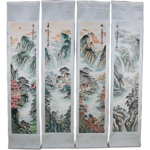 Four screen paintings calligraphy and painting micro spray landscape painting living room landscape spring summer autumn winter