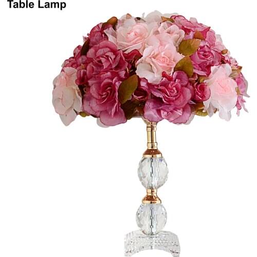 Flower Table Lamp Wedding Party Crystal Base Table Lights Living Room Bedroom Bedside Light Fabric Pink Flower Desk Lamp D97