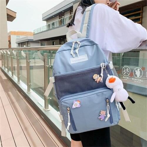 Korean Style White Children School Backpacks Nylon Solid Casual Middle School Student Satchel For Girl Women Teens Travelling
