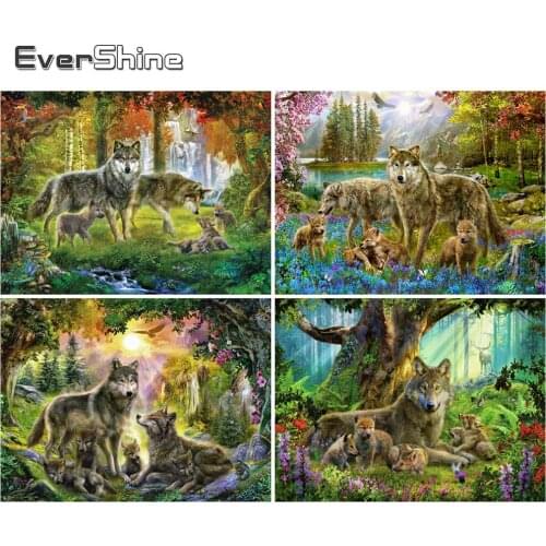 Evershine Full Square Diamond Embroidery Wolf 5D DIY Diamond Painting Forest Animals Cross Stitch Mosaic Art Holiday Gifts