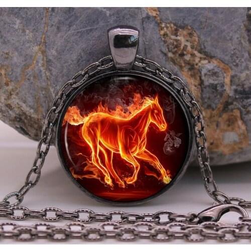 Fantasy Jewelry Fire Horse Felsteed Necklace Pendant Unique Art Picture Gifts for Her glass Necklace Pendant Sweater Chain Gift