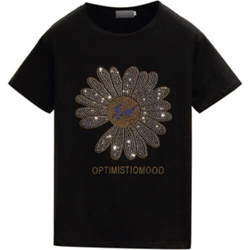 T shirt Women Clothes Diamond Basic Knit O-Neck Cotton Short Sleeve Casual White Female T-Shirt Summer Tops Black Tee Shirt Femm