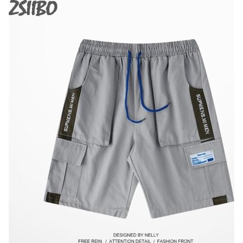 Harajuku New Mens shorts Loose Pocket tooling stitching embroidery trend Hip Hop loose sports five points pants Male Streetwear