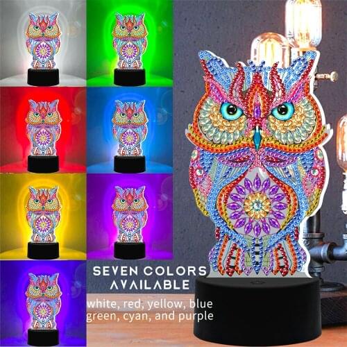 HUACAN Diamond Painting Night Light Diamond Embroidery Mosaic Owl Lamp Kit Decorations Home Gift