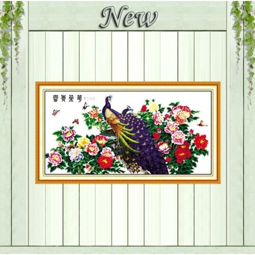 Wealth peacock flower animal painting counted print on canvas DMC 14CT 11CT chinese Cross Stitch Needlework Sets Embroidery kits