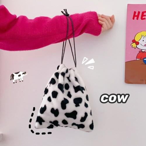 Kawaii Ins Simple Cute Cow Bundle Pocket Cosmetic Finishing Storage Bag Portable Travel Toilet Bag Organization