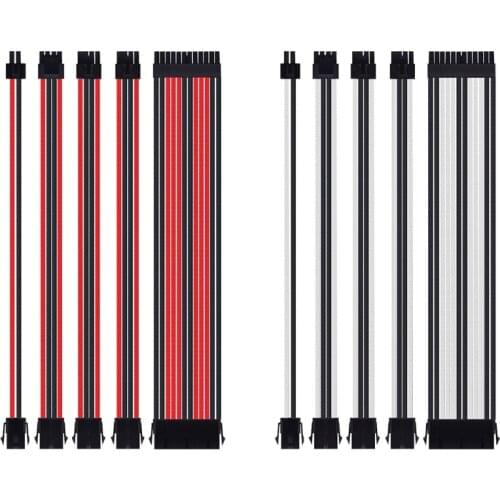 18AWG AT X Extension Sleeved Cable Kit ATX24Pin/EPS 4+4Pin/PCI-E 8Pin/PCI-E 6Pin Female to Male PSU Extension Power Cord