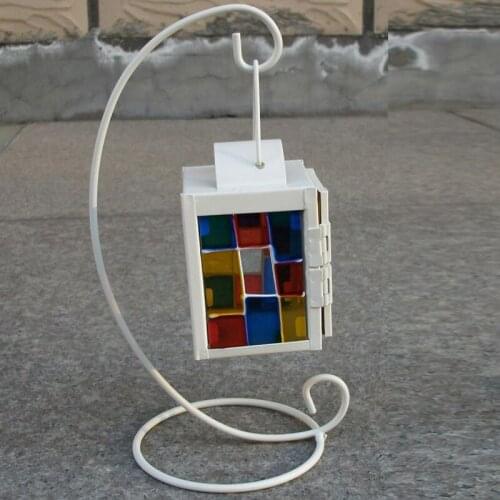 Retro Metal Candle Rack With Colorful Glass Holder Case European Style Home Lantern Decor Wedding Home Decor Gift Miniarture