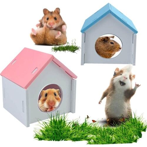 Cute Pet Hamster House Guinea Pig House Golden Bear Sleeping Nest Squirrel Nest Small Animal Hamster Accessories Blue And Pink