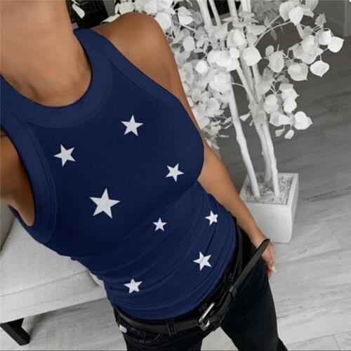 Fashion Tops Sleeveless O Collar Casual Star Print Slim Female Tops Soft Comfortable Street Style Female Vest