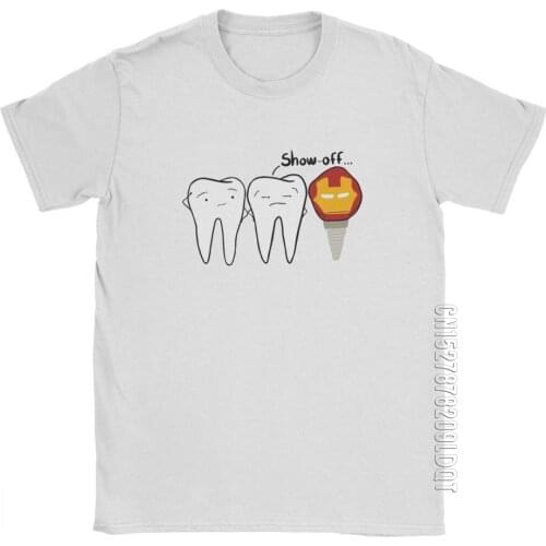 Mens Show-Off Tooth T-Shirt Dental Implant Dentist Dentistry Basic Tees O-Neck Male Tshirt Tops Pure Cotton T Shirt Plus Size