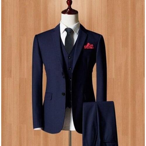 Three Piece Evening Party Men Suits Notch Lapel Trim Fit Custom Made Wedding Tuxedos (Jacket + Pants + Vest+Tie)