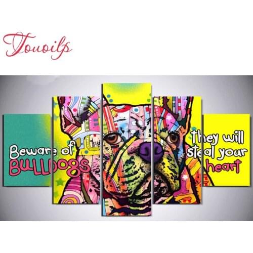 5 pcs 5d DIY Diamond Painting French bulldog Cross Stitch Kits Full Diamond Embroidery 5D Diamond Mosaic Needlework home Decor