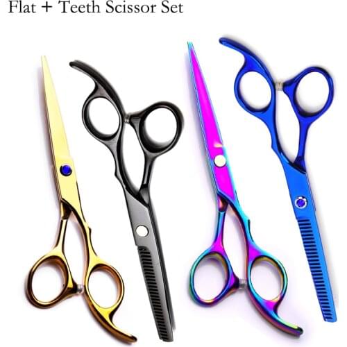 5.5/6 inch Hair Cutting Scissors Kit Professional Hairdressing Flat Teeth Blades Scissors Thinning Barber Styling Scissor Set