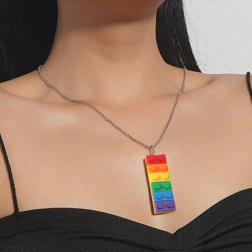 2021 New Punk Colorful Geometric Square Pendant Necklace For Lovers Women Men Building Blocks Elements Friendship Gift Jewelry