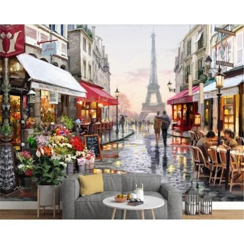 Beibehang wallpaper for walls 3 d Custom Art Europe Eiffel Tower Oil Painting Street Lovers Photo Wallpaper Background Wall
