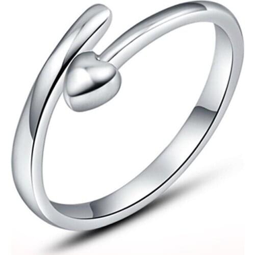 Wholesale 12pcs Color Tiny Heart Design Rings Open Charm Resizable Finger Rings for Women Girl Fashion Jewelry Party Gift