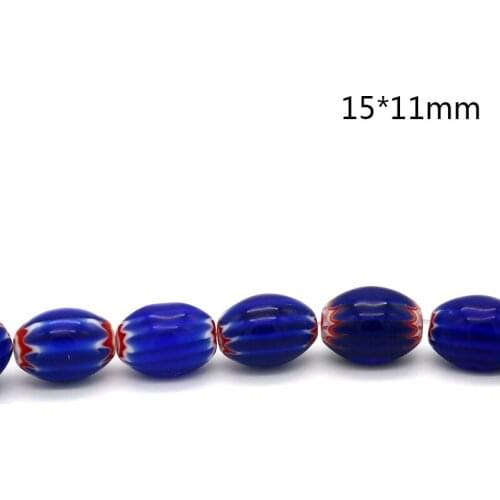 Wholesale KoMee Jewelry Making Bead 6x8mm/11x15mm Dark Blue Oval Shape Lampwork Glass Bead for Necklace Bracelet Making Acessary