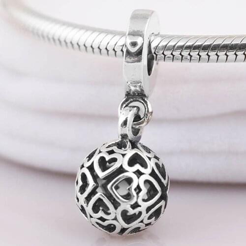 Original Openwrok Harmonious Hearts Filigree Pattern Pendant Beads Fit 925 Sterling Silver Charm Bracelet Diy Jewelry