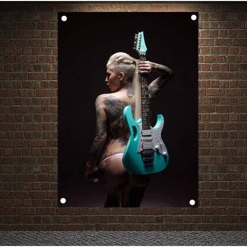 Female guitarist Music Rock Band Singer Poster Vintage Banners Sign Wallpaper Bar Cafe Wall Decoration Canvas Painting Tapestry