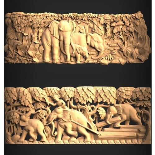 2pcs Elephant 3d Relief STL Model for CNC Router 3D Printer Artcam Aspire _ "CNC files"Home Decor Relief Horizontal Panel