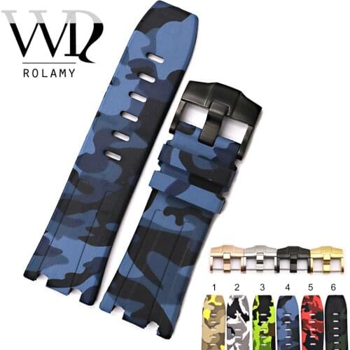 Rolamy 28mm Waterproof Silicone Rubber Replacement Wrist Watch Band Strap Buckle For Audemars Piguet 42mm Royal Oak Offshore