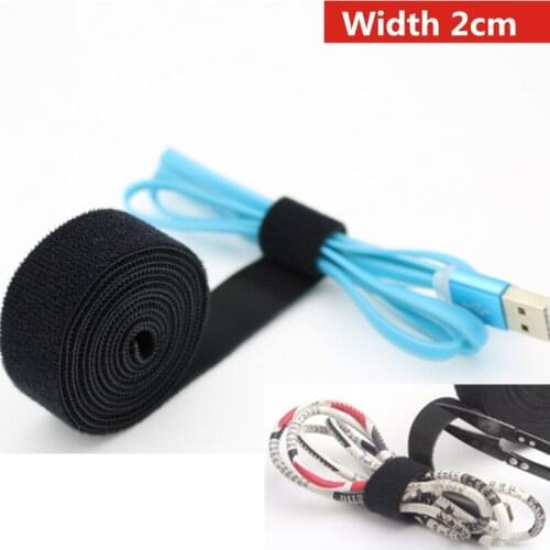 1M/2M/5M Self-adhesive Black Nylon Cable Cable Ties Wrapped Cord Line Reusable Wire Organizer Management Hook Loop Magic Tape
