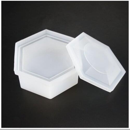 Silicon DIY Crystal Epoxy Hexagonal Storage Box Clay Mold Jewelry Making Gift Box Hexagon Storage Box Mould With Lid