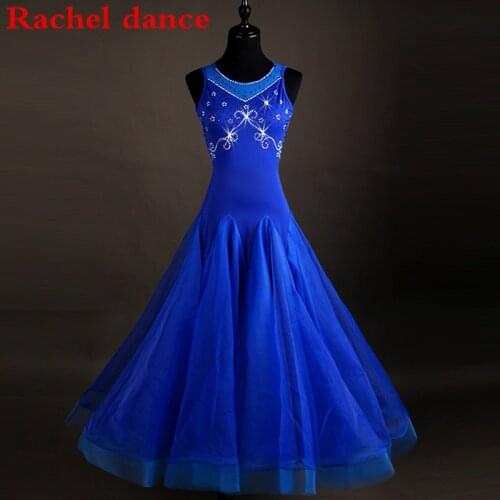 Blue Ballroom Dance Competition Dresses Custom Made Women Ballroom Dancing Skirt Modern Flamenco Waltz Dance Dress Plus Size
