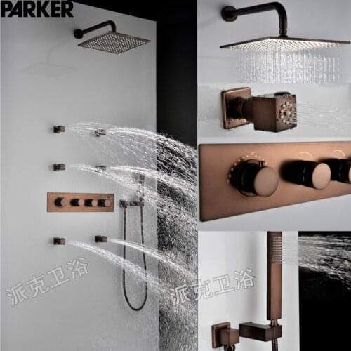 Bathroom Waterfall Shower Faucet Set ORB Brass Chrome Rainfall Shower Heads With Embedded Box Shower Mixer Valve