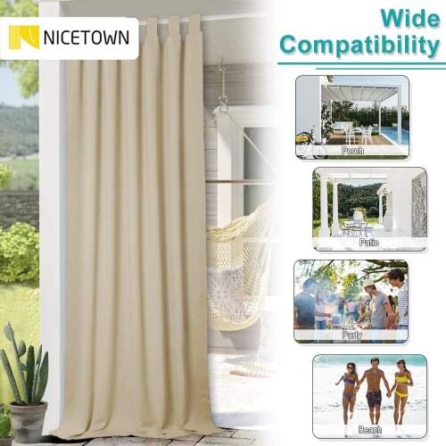 Modern Outdoor Curtains Drapes Water Repellent Blackout Constant Temperature Curtain Panel Tab Top for Garden Yard Patio