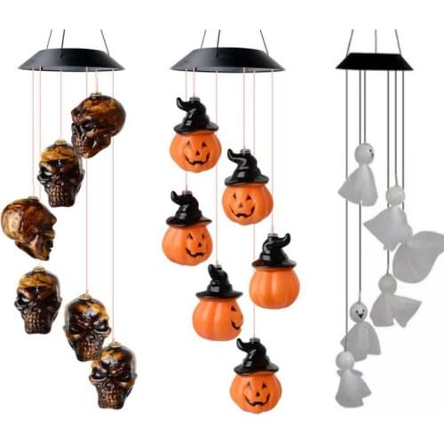Led Solar Pumpkin Wind Chime Gift Halloween Party Decoration Skull Ghost Light Color Changing Hanging Pendant Lamp 10pcs/lot
