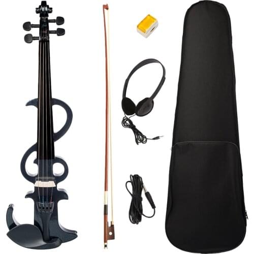 Solid Wood 4/4 Full Size Electric Violin with Violin Bow Case Rosin Black