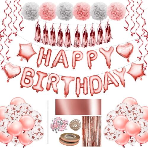 27pcs/set Happy Birthday Letter Balloons Rose Gold Foil Alphabet Star Heart Ballon for Girl Boy Birthday Party Decoration