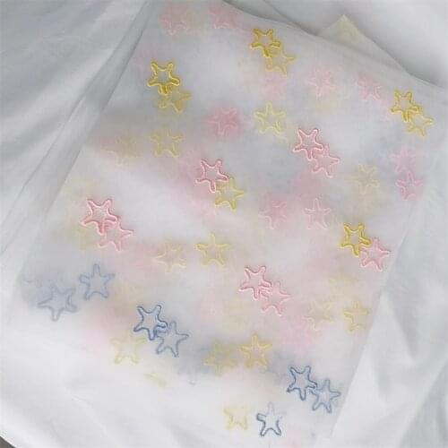Off White Yarn Five-Pointed Star Embroidered Lace Fabric, Pink Blue And Yellow DIY Skirt Children Dress Clothes VXZ154520