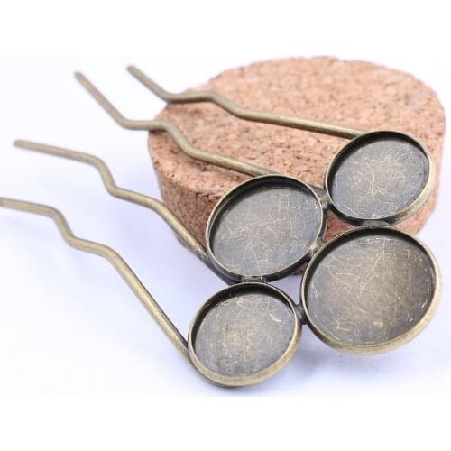 2pcs Vintage Bronze 20mm 18mm 16mm Cabochon Hairclip Base Setting Trays Diy Hair Comb Accessories