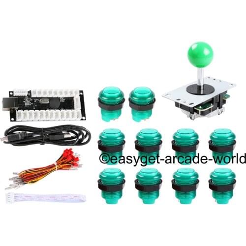 Reyann Green Arcade Control Panel LED Illuminated Bundle Kit , 1 x Joysticks, 10 x LED Illuminated Buttons USB MAME DIY Project
