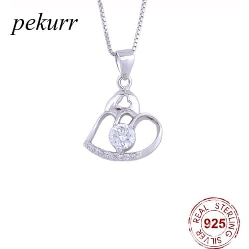 Pekurr 925 Sterling Silver Big Zircon Gems Multiple Heart Necklace For Women Heart Pendants Choker Fashion Jewelry Accessories