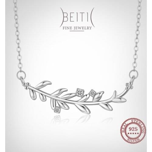 Beitil Top Quality Real 925 Sterling Silver Dazzling ZirconTree Branch Leaves Necklace For Women Wedding Engagement Jewelry