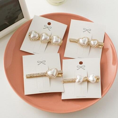 1PC Women Girls Elegant Heart Shape Pearl Crystal Hairpins Korean Hairgrips Sweet Handmade Hair Clip Headwear Hair Accessories