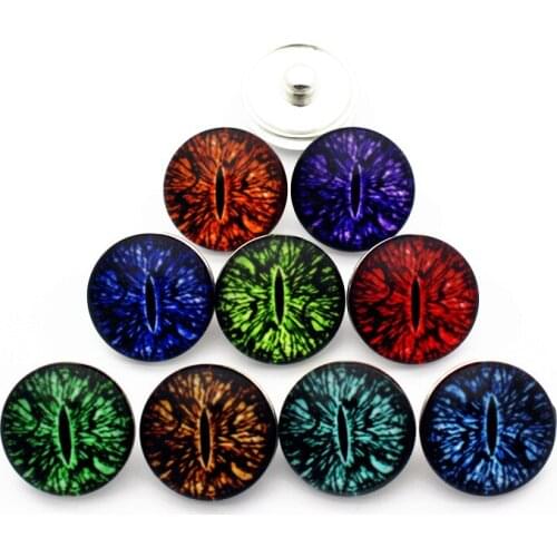 10pcs/lot New Glass Snap Jewelry Mixed Colorful Microcoria Eye 18mm Glass Snap Buttons Fit DIY Snap Bracelet Bangles