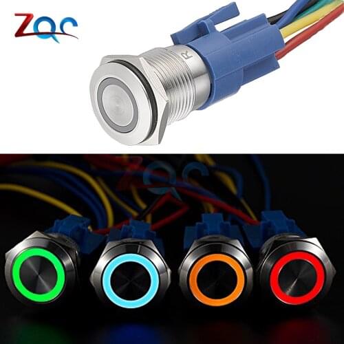 19mm Metal Annular Push Button Switch Ring LED 12V Self-Recovery Momentary Self-lock Reset Latching Waterproof Car Auto Engine