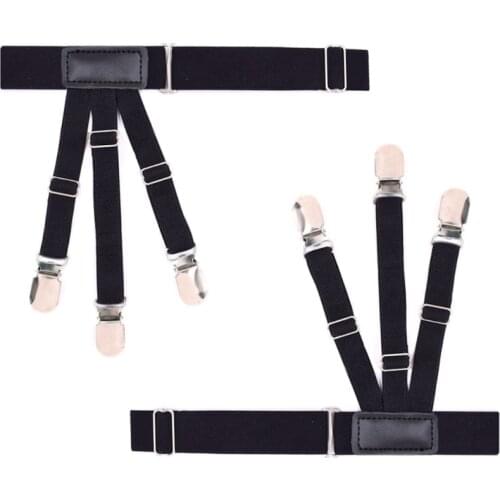 2Pcs Nylon Elastic Leg Suspenders Shirt Stays Holder Straps Metal Locking Clamps Black New