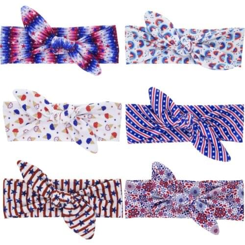 2021 New Baby Rabbit Ears Headband Childrens Elastic Headbands Baby Print Floral National Day Star Baby Bows Hair Accessories